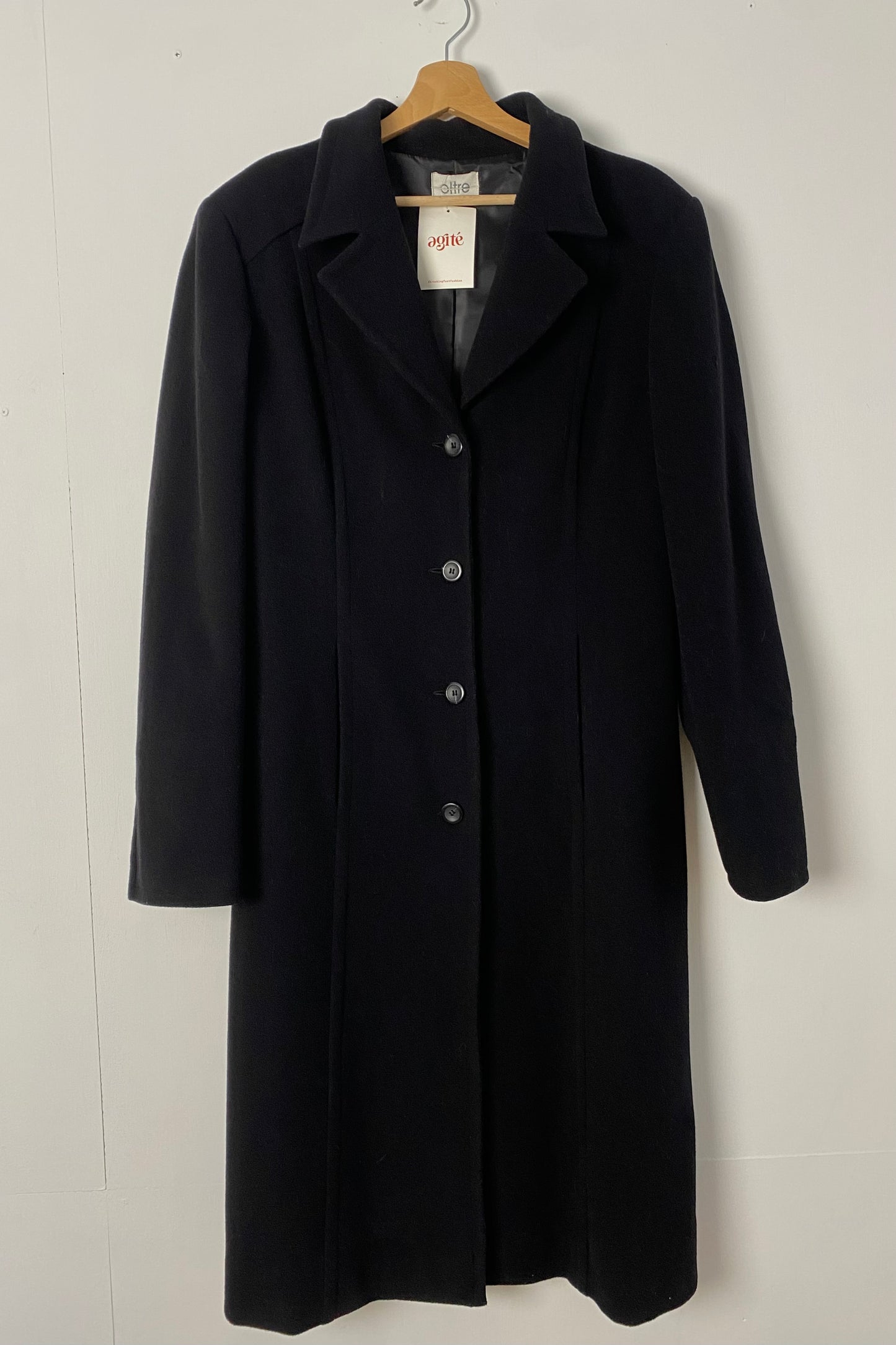 ALTRE Black Virgin Wool-Blend Coat SIZE UK 12/14