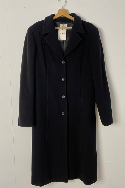 ALTRE Black Virgin Wool-Blend Coat SIZE UK 12/14