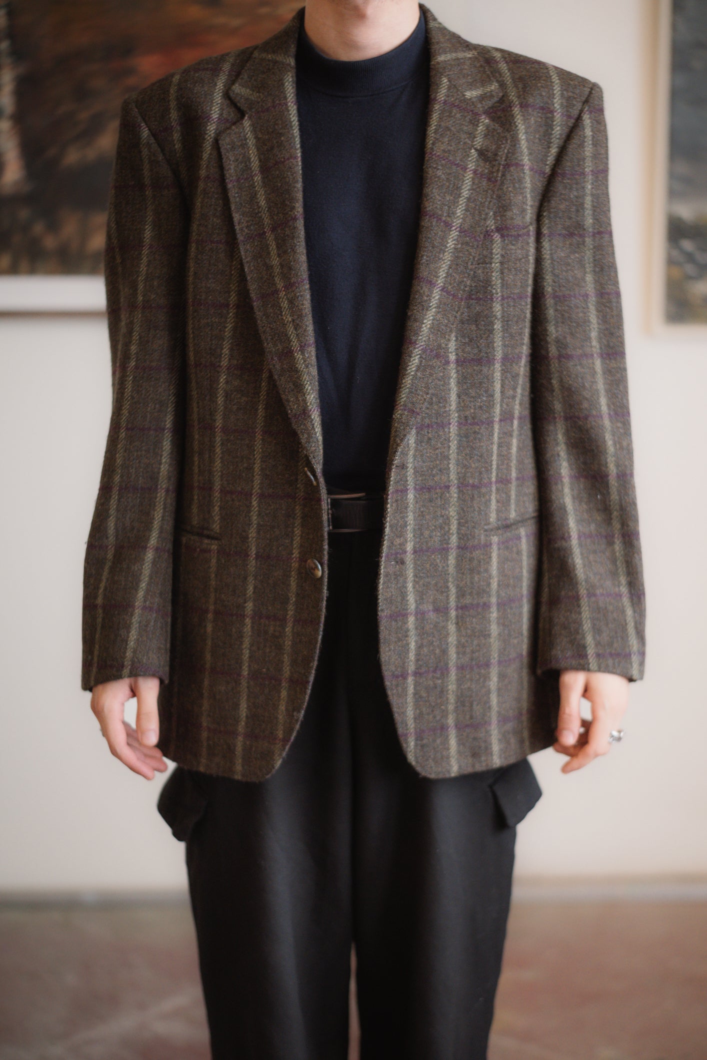 Tweed Blazer Dark Green with Purple Accent Size S/M Men’s UK 38-40 / EU 48-50