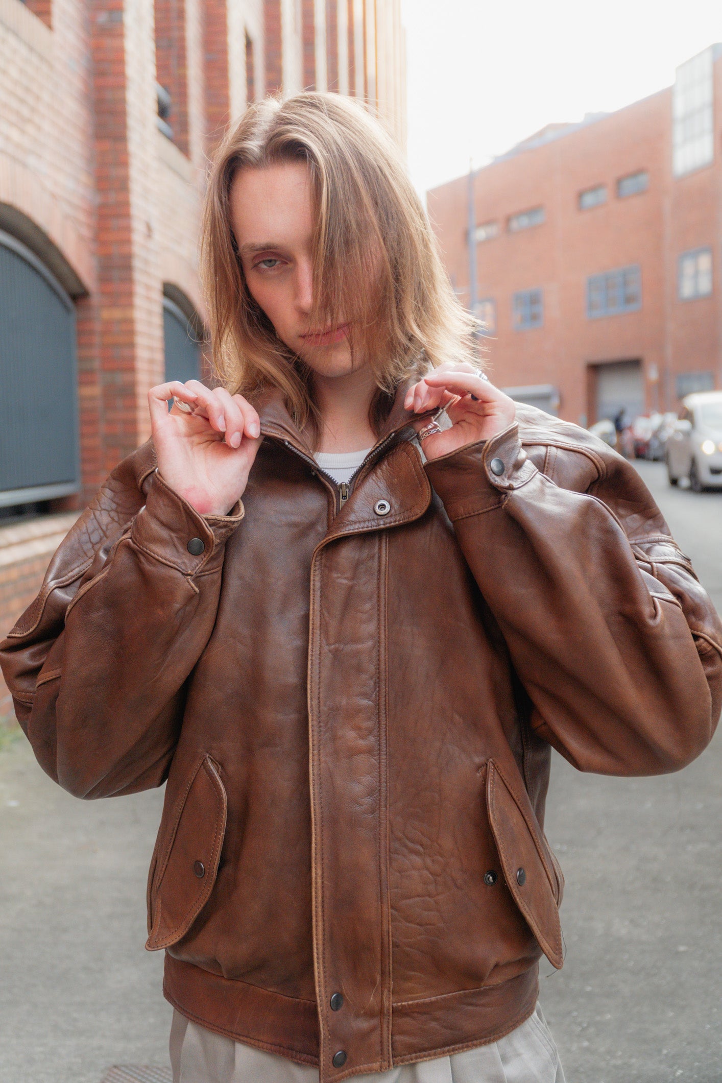 Vintage Brown Leather Bomber Jacket - Real Leather, UK 12/14 L