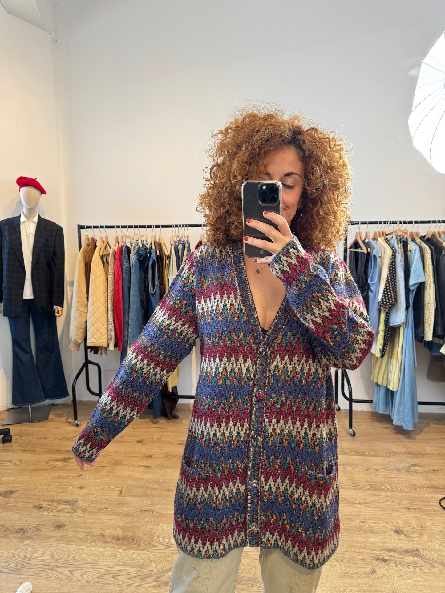 ZIG ZAG PATTERN MERINO CARDIGAN SIZE L/XL UK 12/14