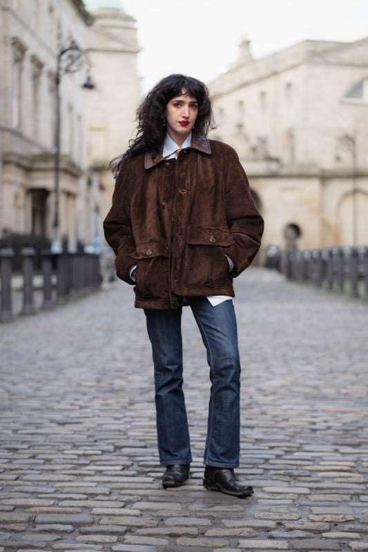 Chocolate Brown Suede Coat Size M/L UK 10/12