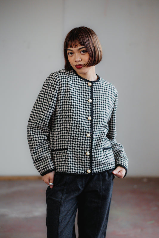 Houndstooth Wool Blend Blazer Size M/L Women’s UK 10/12