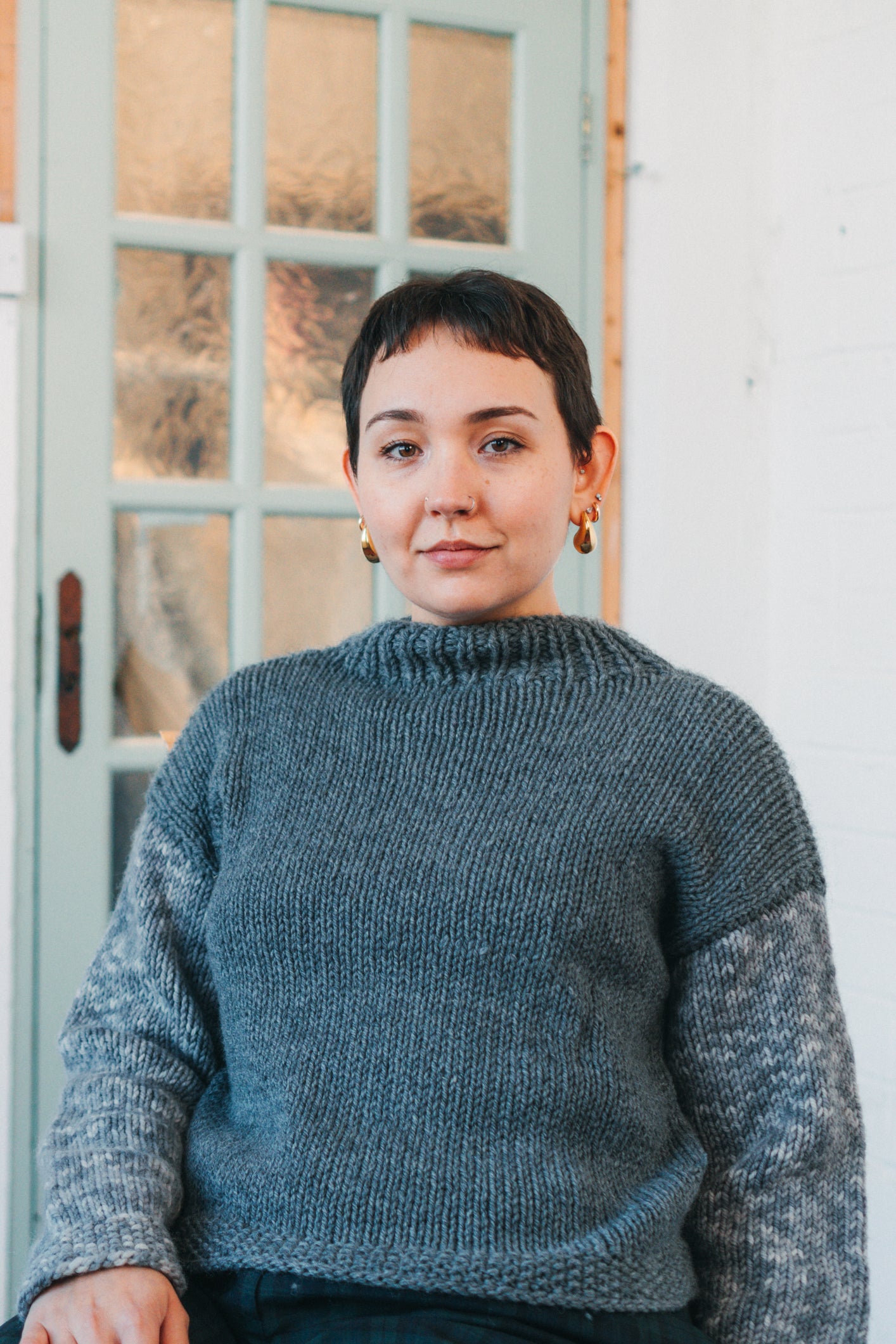 Knitted Grey Jumper in Size L UK 12