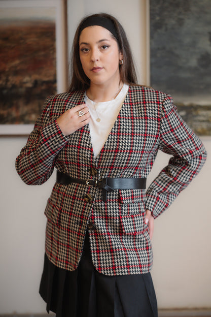 Vintage Valentino Tweed Blazer Black & Red Size M/L UK 10/12