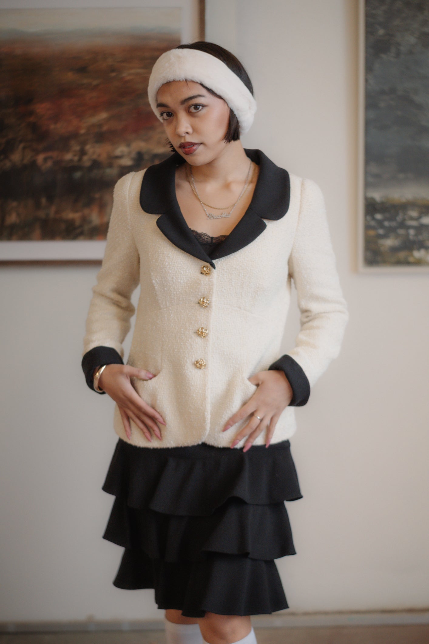 Luisa Spagnoli Bouclé Cream Blazer Size XS/S UK 6/8