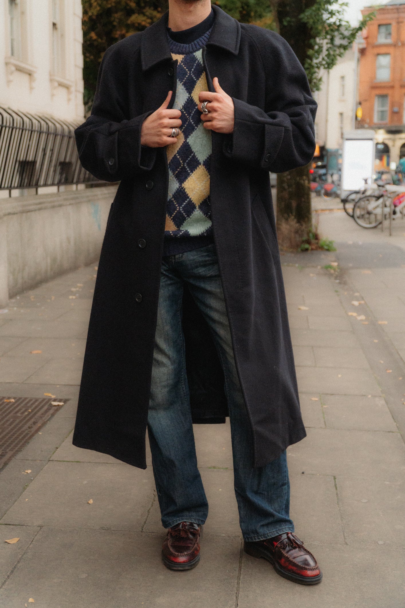 Navy Wool Gabardine Maxi Coat Size L/XL UK 12/14