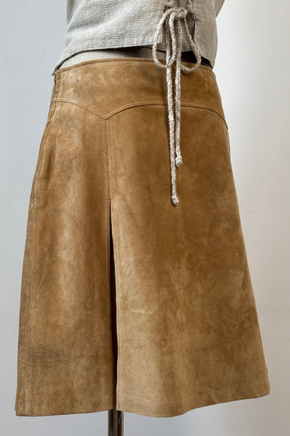 SUEDE PLEATED SKIRT SIZE L UK 12 EU 40