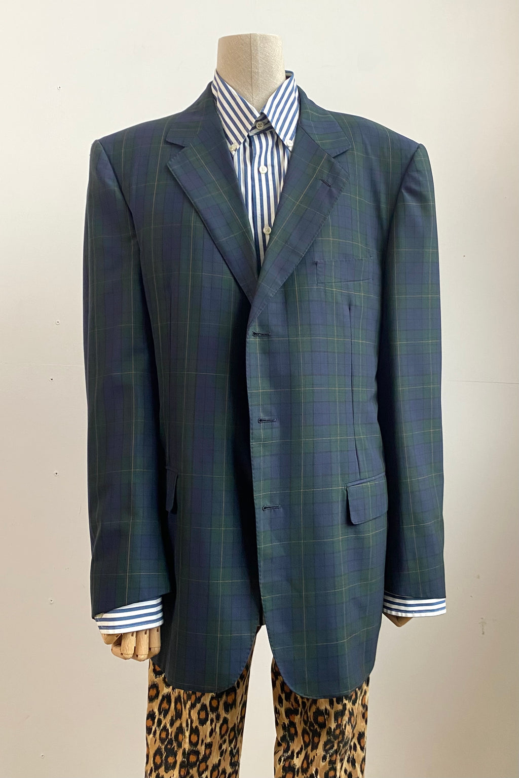 Aquascutum Tartan Wool Blazer in Navy-green Plaid