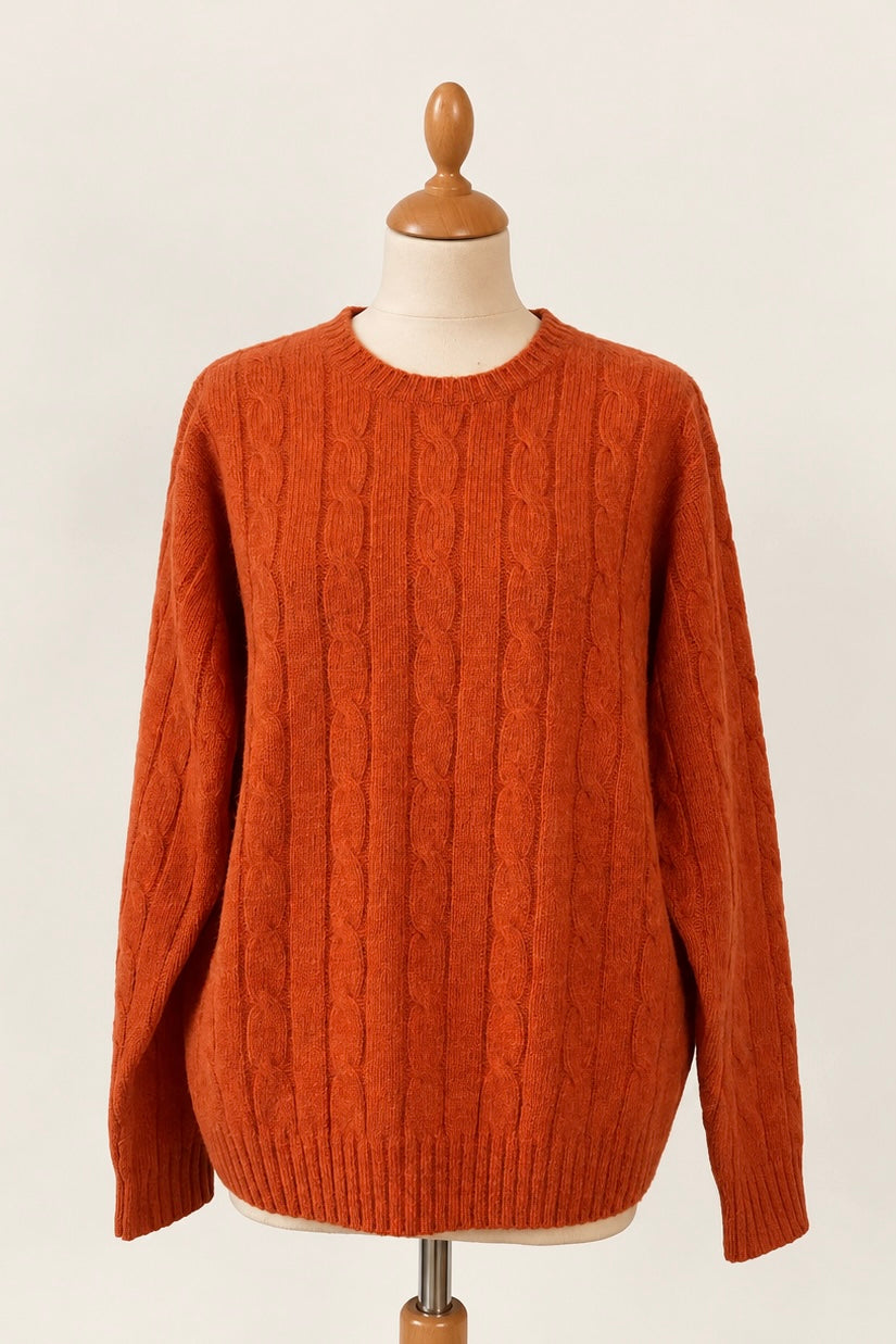 Cable Knit Orange Wool Jumper