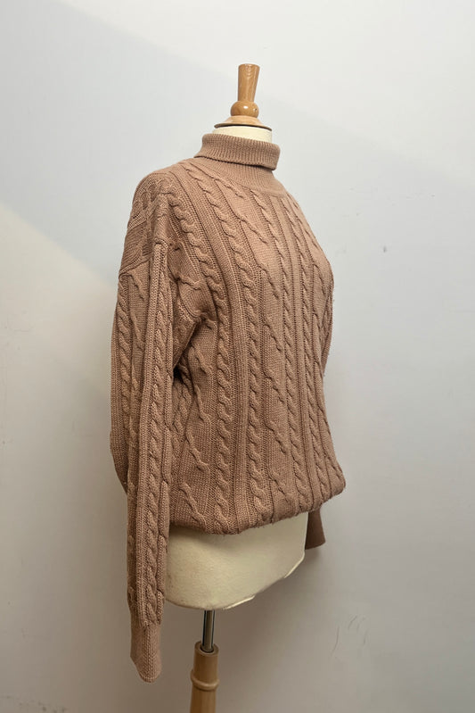 Nude Pink Knit Turtleneck Jumper in Size L UK 12