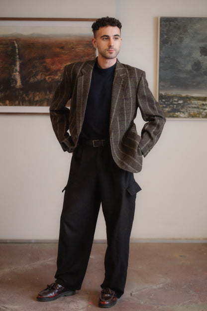 Tweed Blazer Dark Green with Purple Accent Size S/M Men’s UK 38-40 / EU 48-50