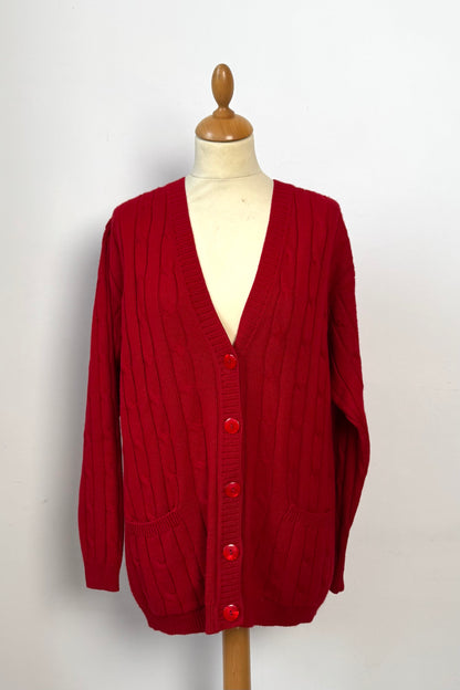 Vibrant Red Cable Knit Cardigan Size S/M UK 8/10