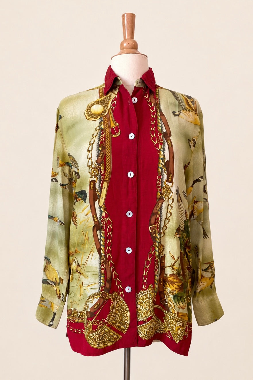 Verse Equestrian–Game-Bird Print Silk Shirt