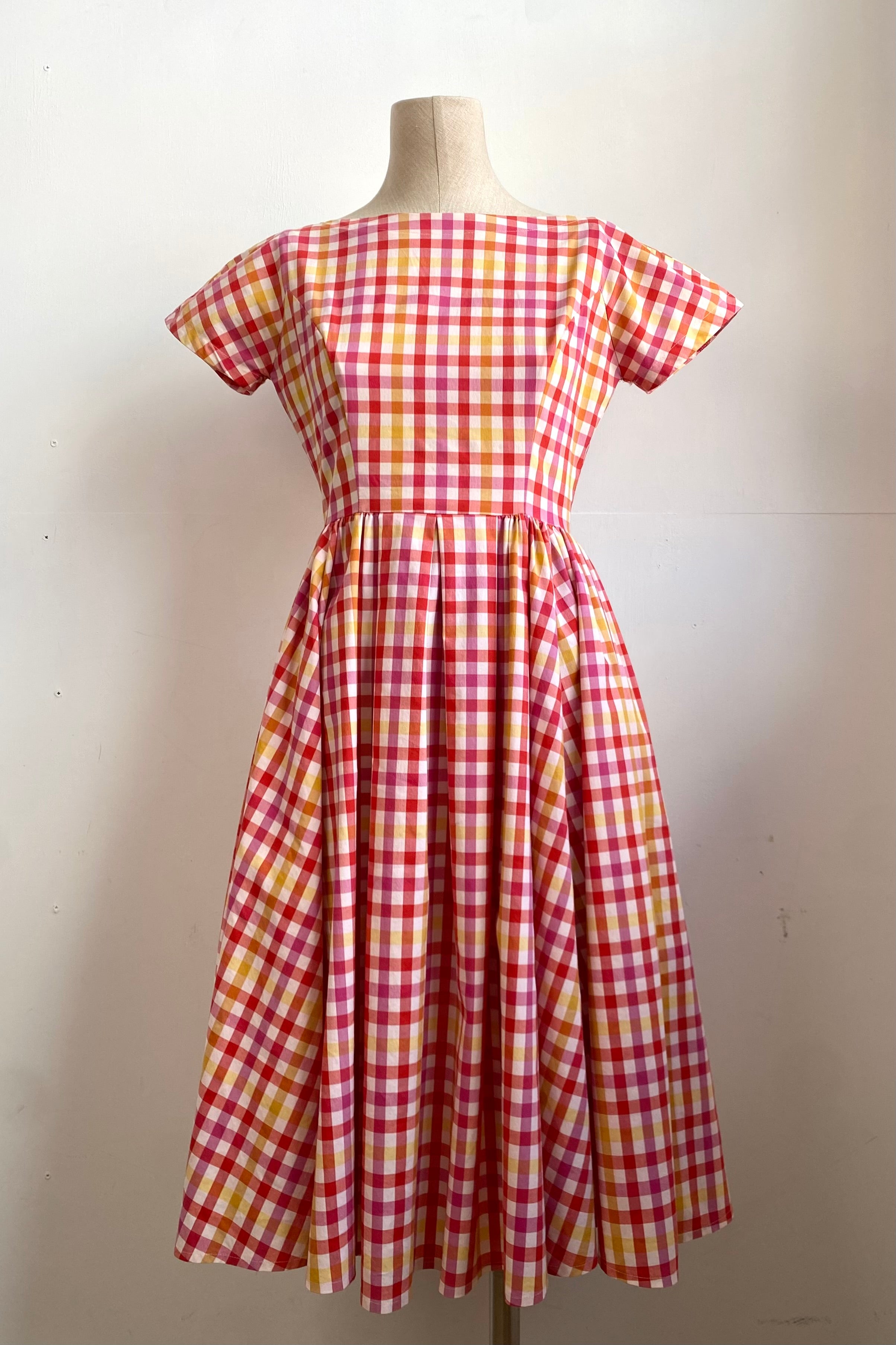 Plaid Red-Pink Midi Dress