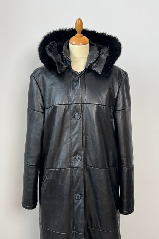 Sorelle Fontana Leather Long Puff Coat Size L UK 12/14