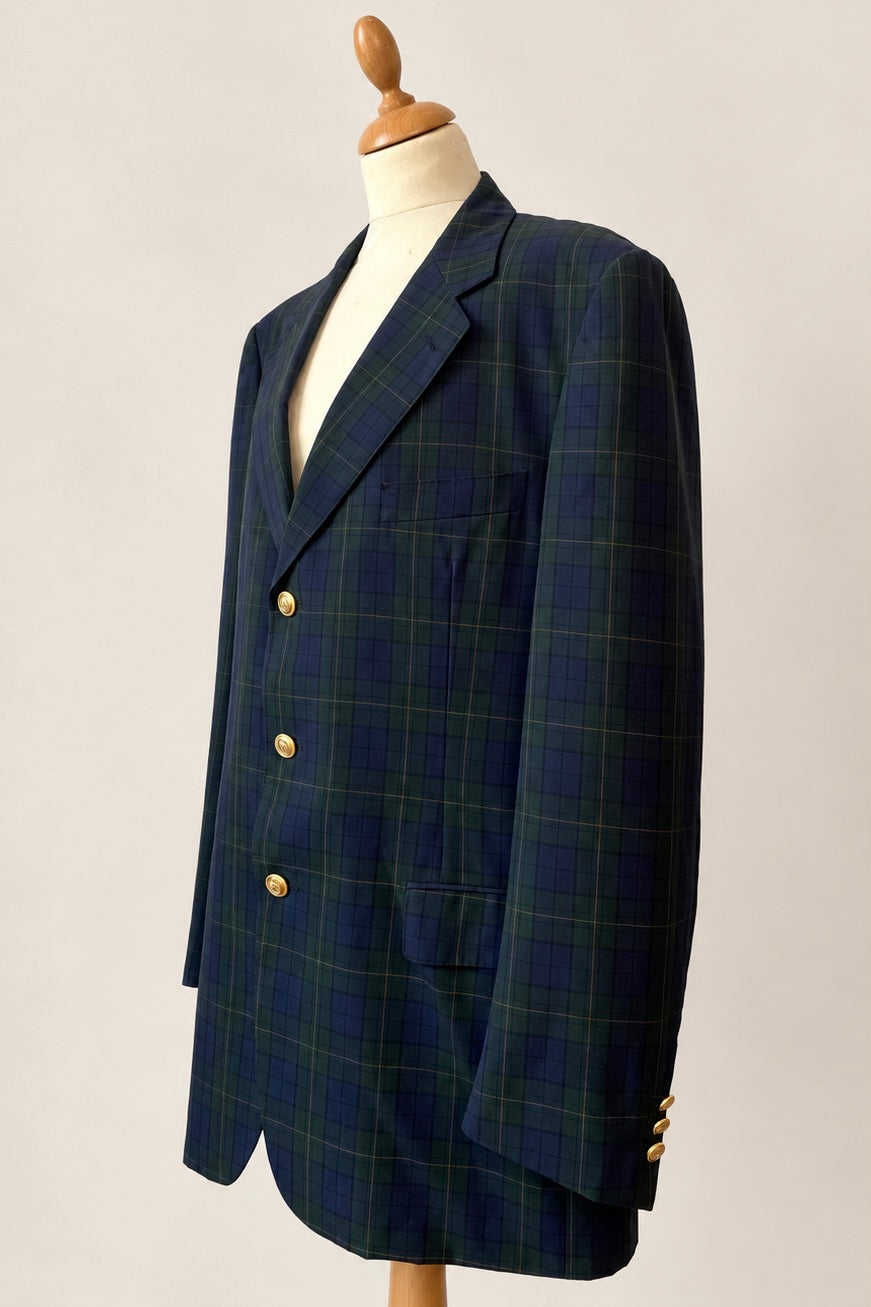Aquascutum Tartan Wool Blazer in Navy-green Plaid