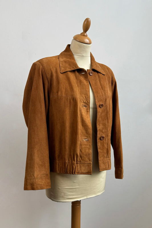 Leather Suede Jacket Camel Brown Size S/M UK 8/10