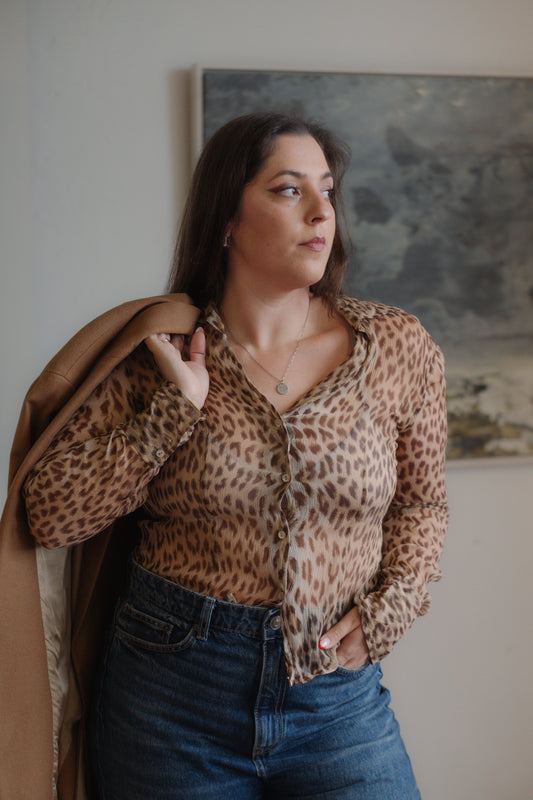 Leopard Silk Shirt Size S/M UK 8/10