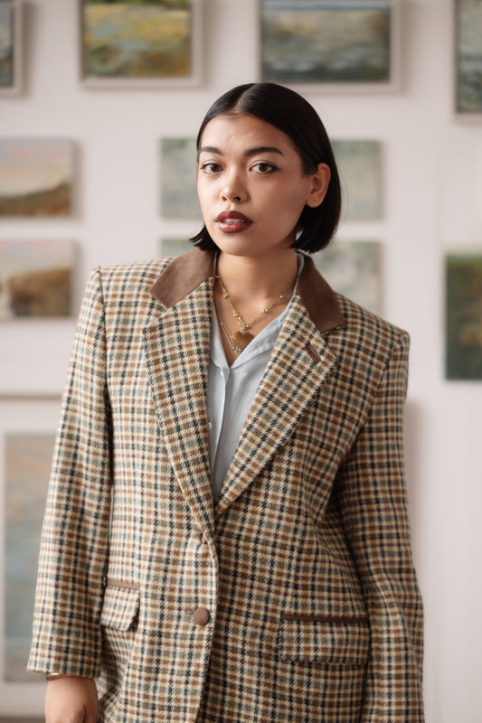 Pierre Cardin Houndstooth Blazer with Suede Trim Size S/M UK 8/10