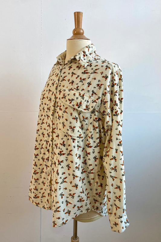 Cream Floral Corduroy Shirt in Size M UK 8/10
