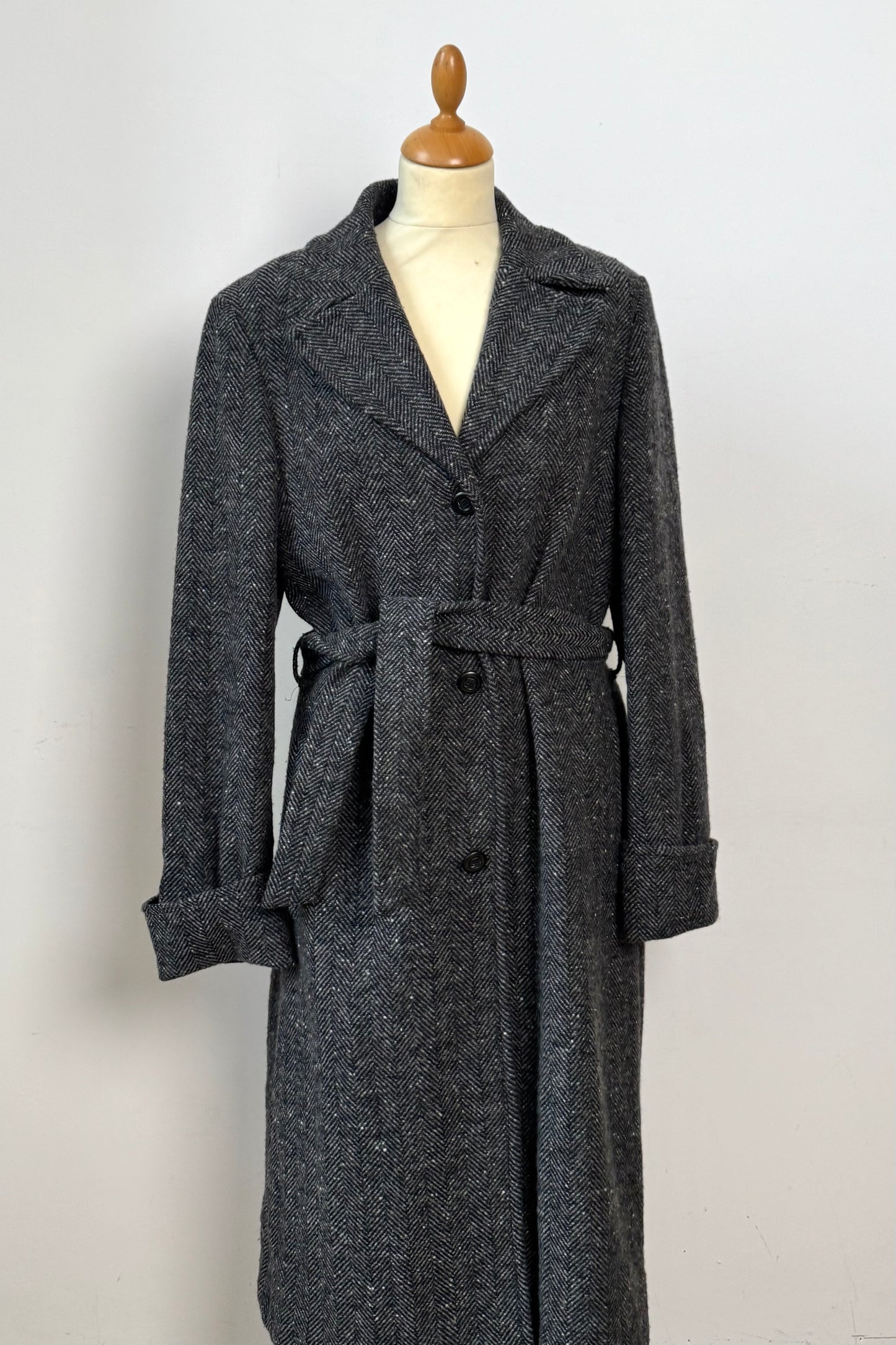 Grey wool herringbone coat size M/L UK 10/12