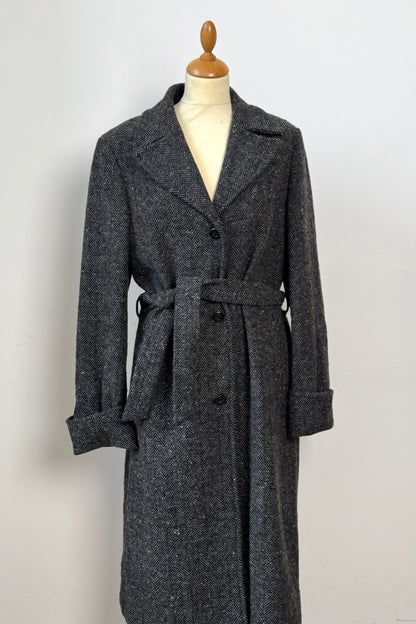 Grey wool herringbone coat size M/L UK 10/12