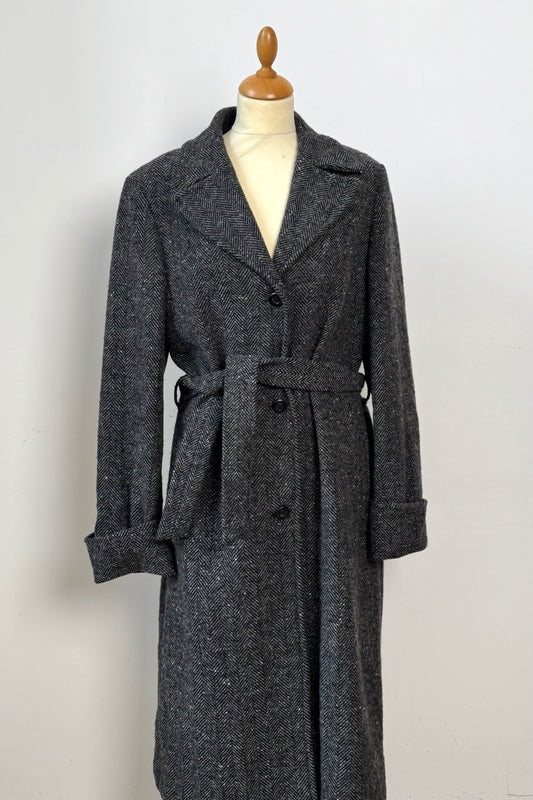 Grey wool herringbone coat size M/L UK 10/12