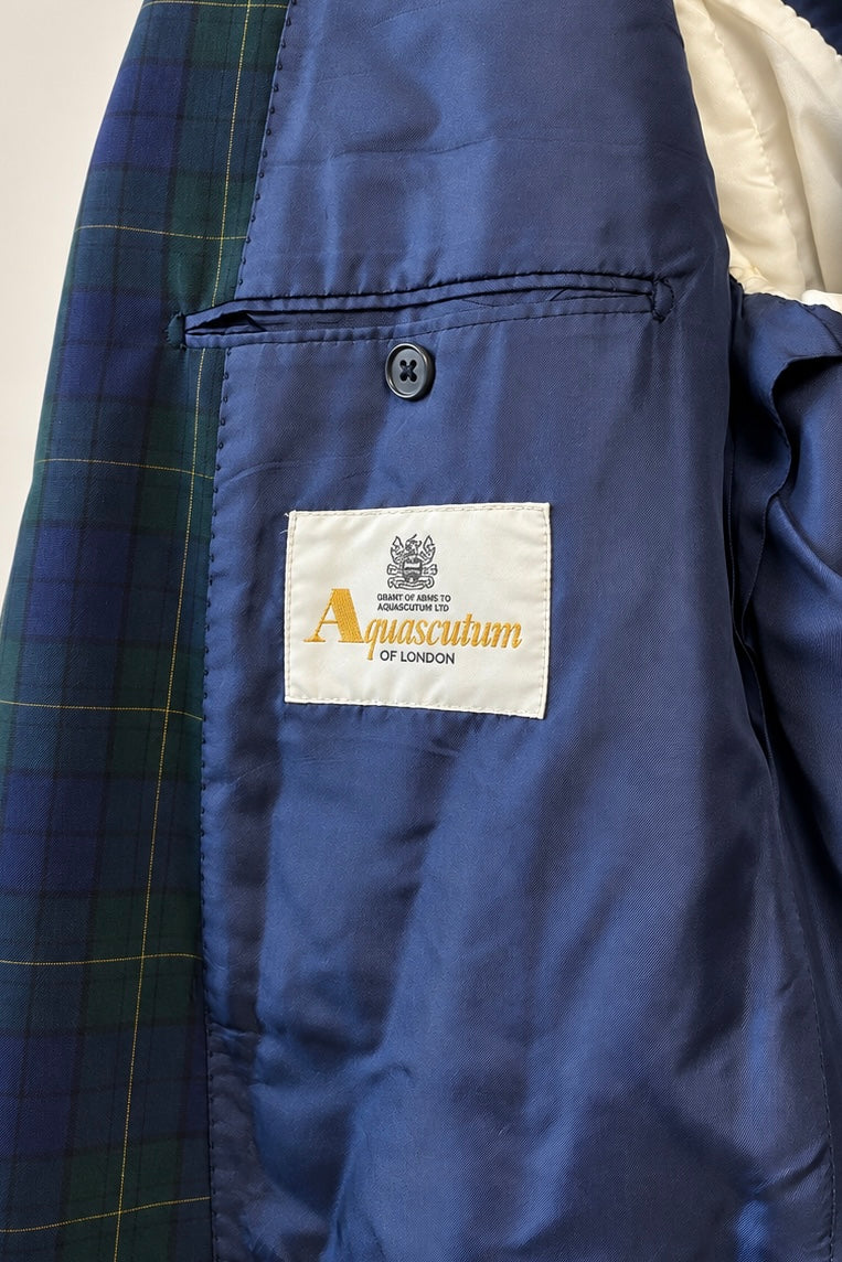 Aquascutum Tartan Wool Blazer in Navy-green Plaid