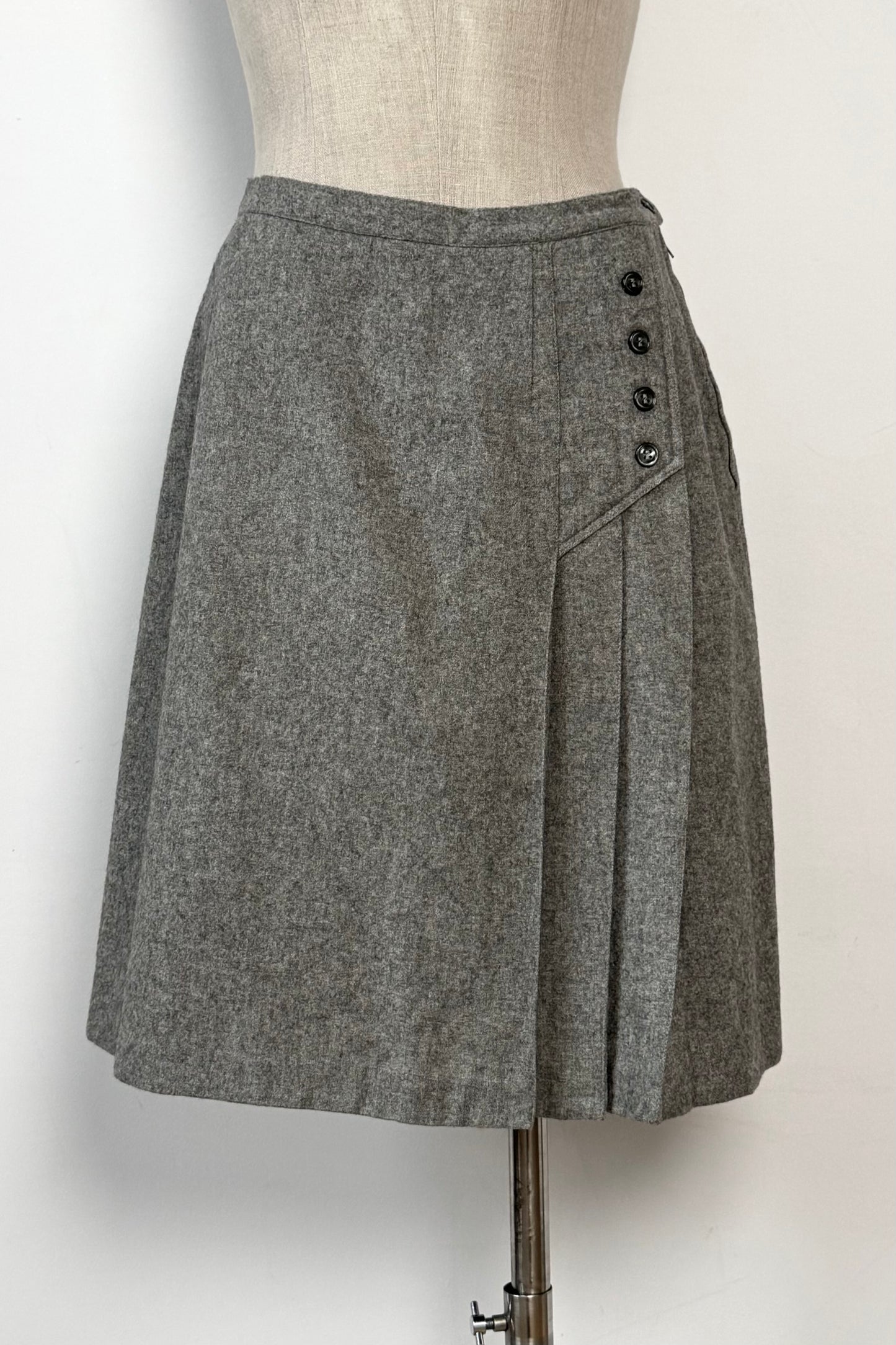 MIDI GREY WOOL SKIRT SIZE S UK 8 EU 36