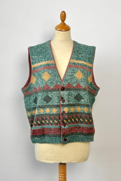 GREEN KNIT PATTERN VEST SIZE L/XL UK 12/14