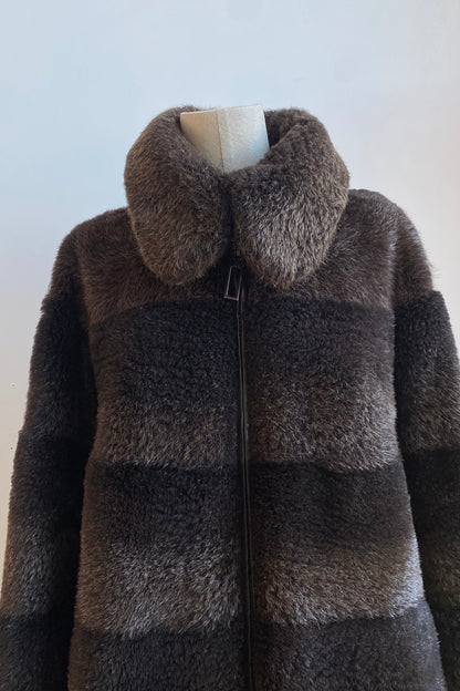 Chocolate Brown Fur & Shearling Coat Size S UK 6/8