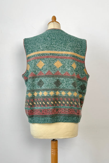 GREEN KNIT PATTERN VEST SIZE L/XL UK 12/14