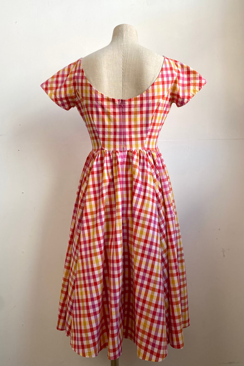 Plaid Red-Pink Midi Dress