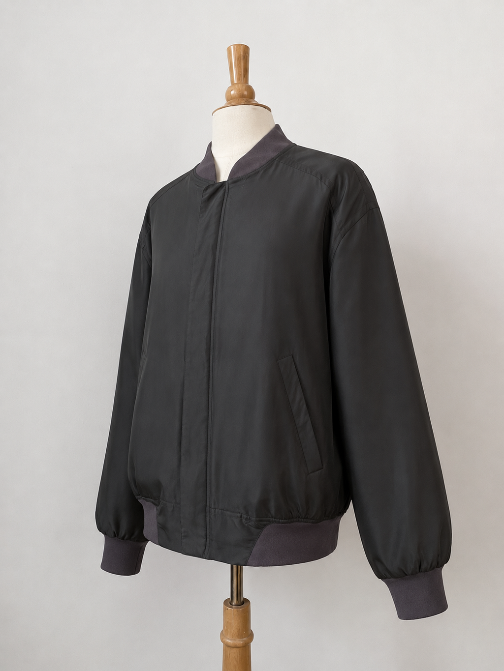Quilted Black Silk Bomber Jacket
