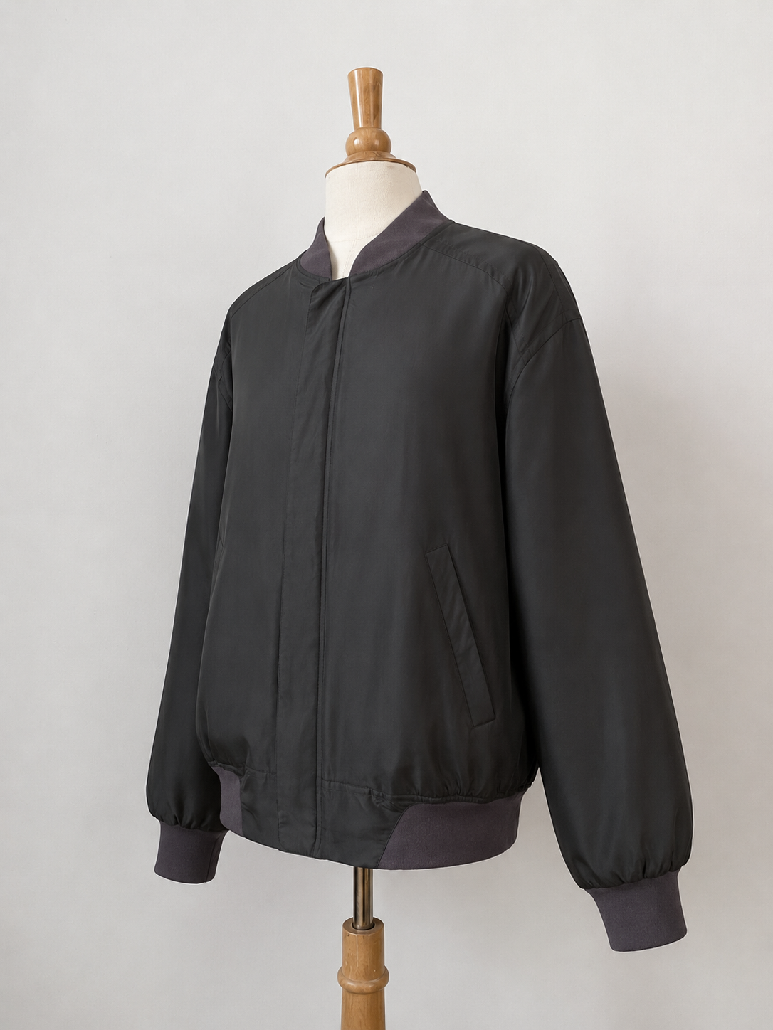 Quilted Black Silk Bomber Jacket