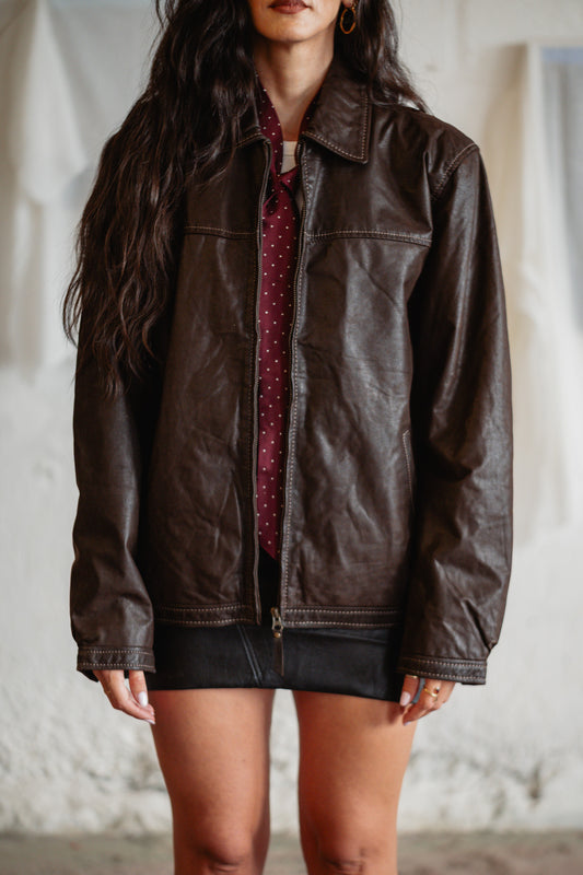 Hidepark Brown Leather Jacket - Genuine Leather, Brass Sleeve Buttons, Straight Fit, UK 10/12 M/L