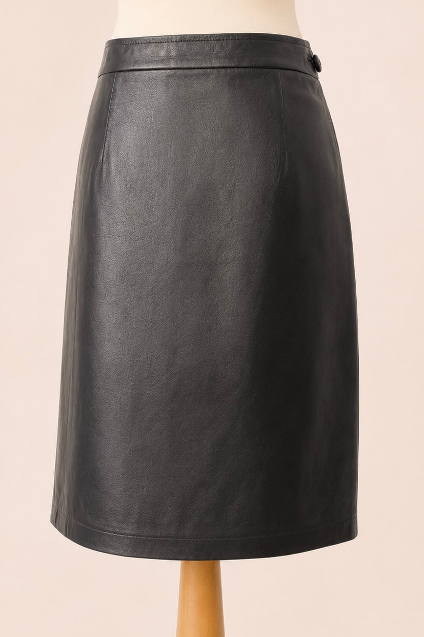 Black Leather Midi-Skirt