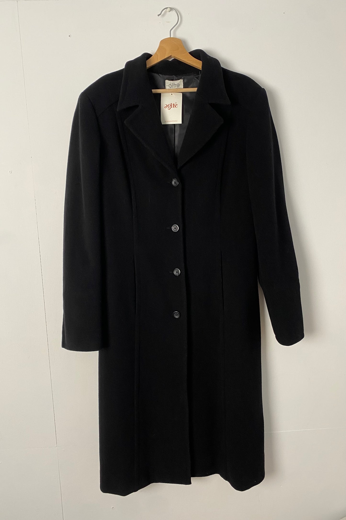 ALTRE Black Virgin Wool-Blend Coat SIZE UK 12/14