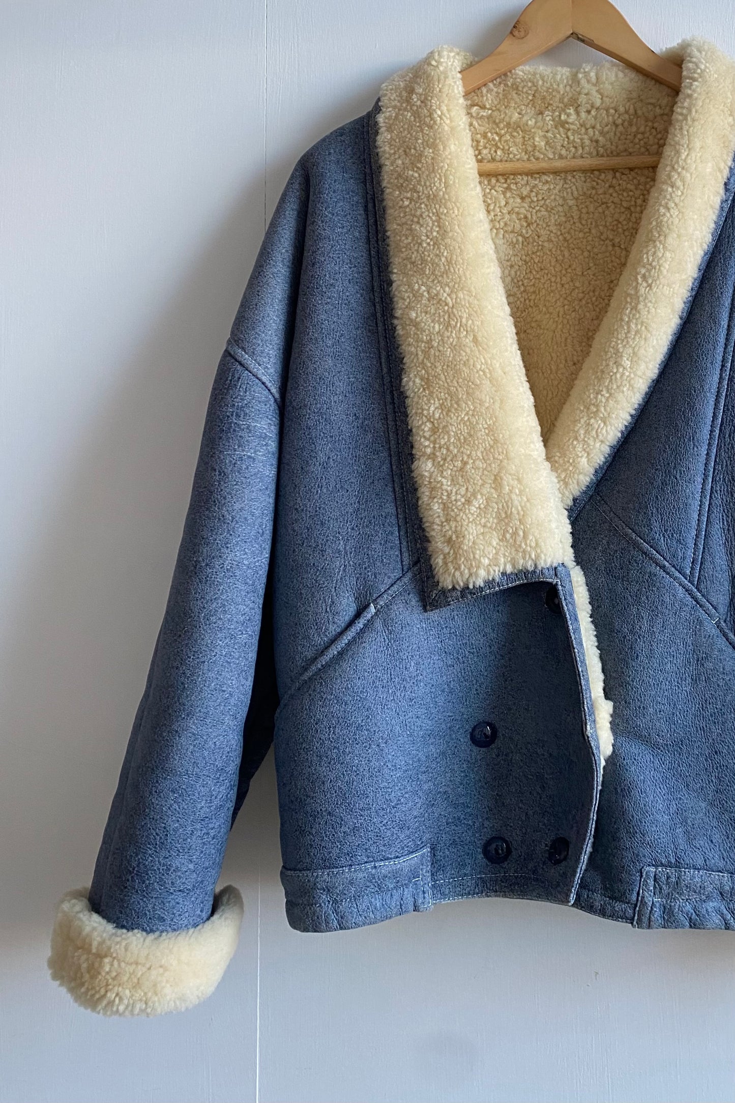 Sherling Baby Blue Leather Jacket UK 8/10