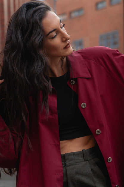 Burgundy Trench Coat - Classic Tailored Coat, UK 12/14 L/XL