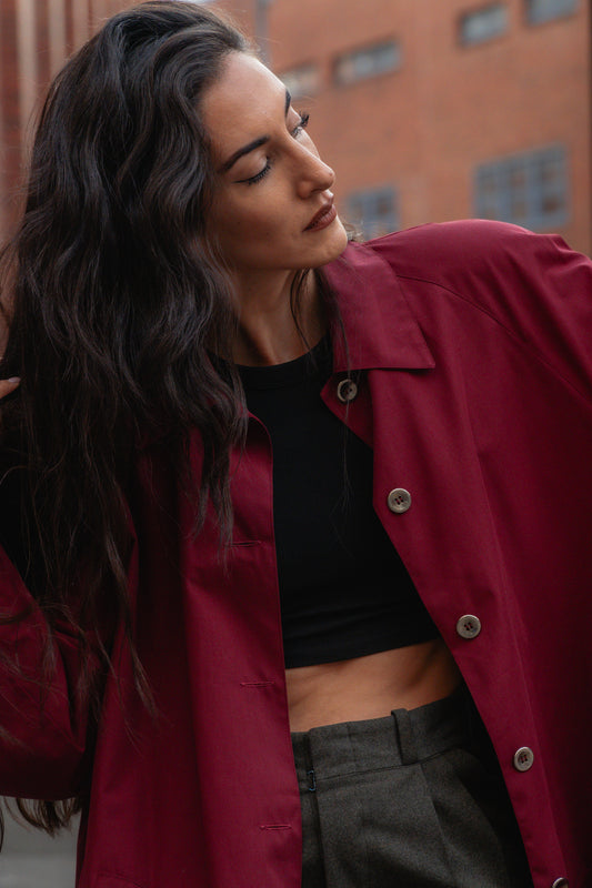 Burgundy Trench Coat - Classic Tailored Coat, UK 12/14 L/XL