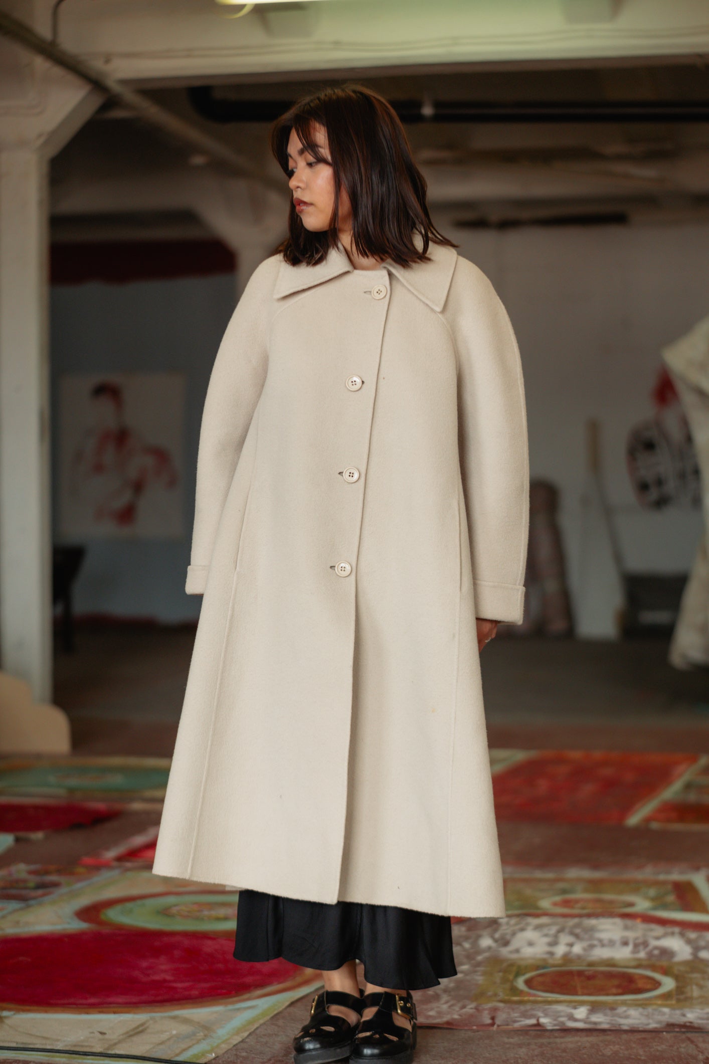 Sorelle Fontana Lumière Pour Vous Ecru Wool Maxi Coat - Italian Designer, L/XL UK 12/14