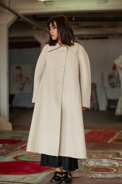 Sorelle Fontana Lumière Pour Vous Ecru Wool Maxi Coat - Italian Designer, L/XL UK 12/14