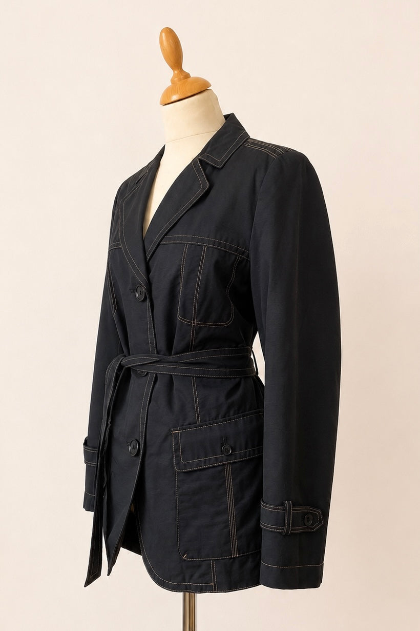 Charcoal Grey Cropped Trench with Contrast Stitch