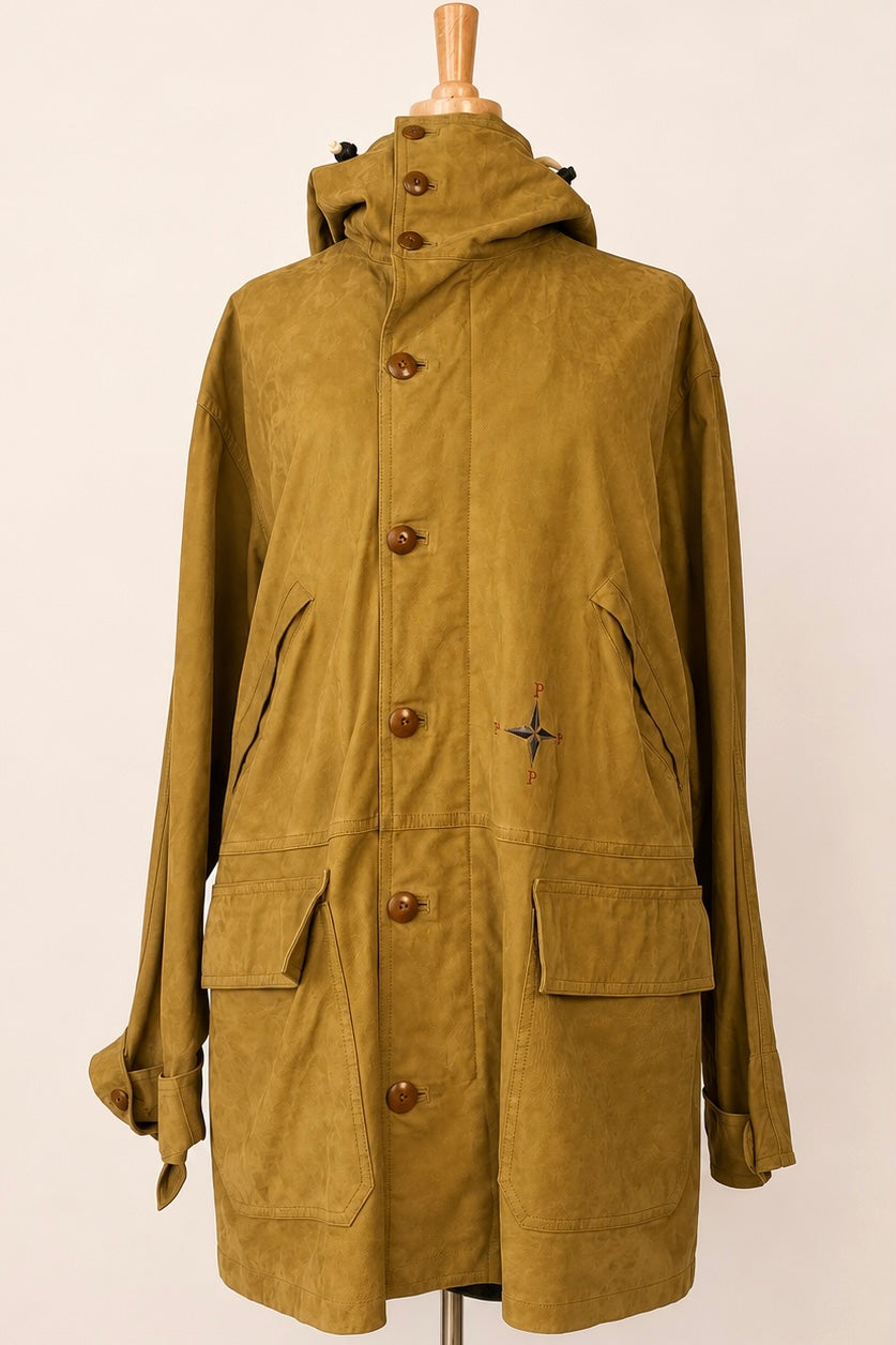 Vintage Buttery Tan Leather Hooded Parka
