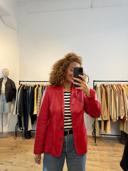 RED LEATHER BLAZER SIZE M UK 10