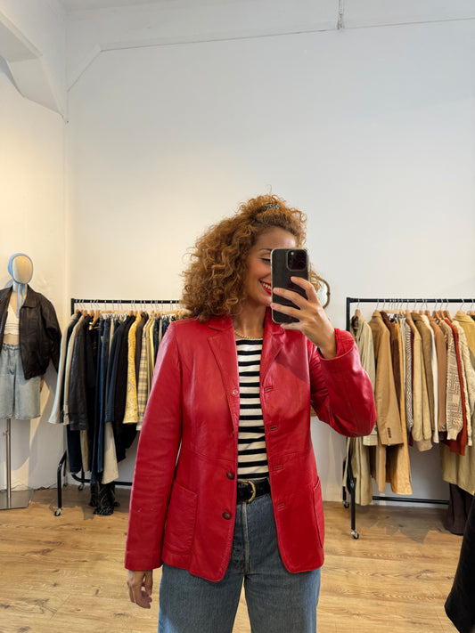 RED LEATHER BLAZER SIZE M UK 10