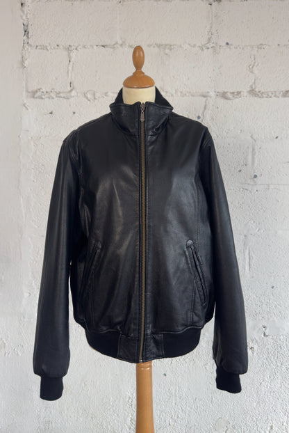 Unisex Black Leather Bomber Jacket Unisex Large Men’s L Women’s XL UK 12/14