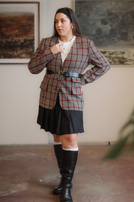 Vintage Valentino Tweed Blazer Black & Red Size M/L UK 10/12